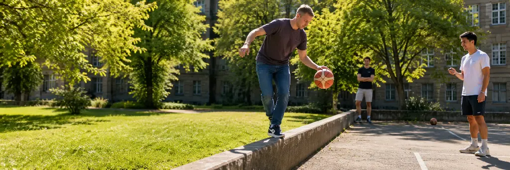 Basketball kann jeder. Auf einer Mauer dribbeln eher nicht.